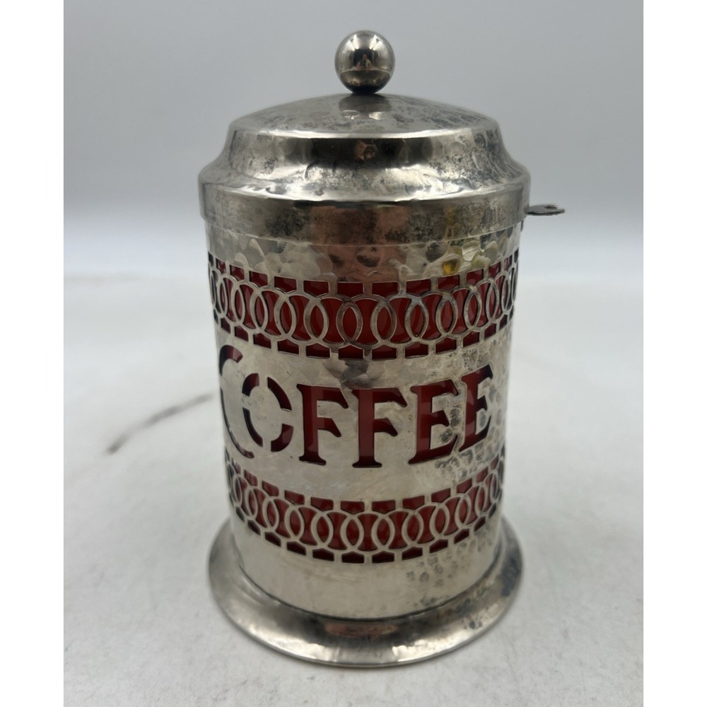 Silverplate Coffee Canister Cobalt Red Plastic Liner Sheffield England 5.5"tall